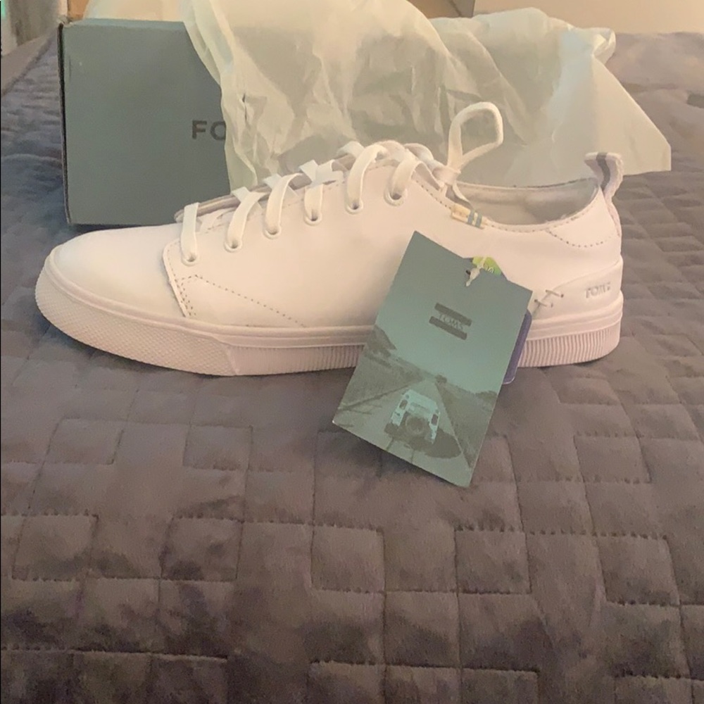 Toms white leather